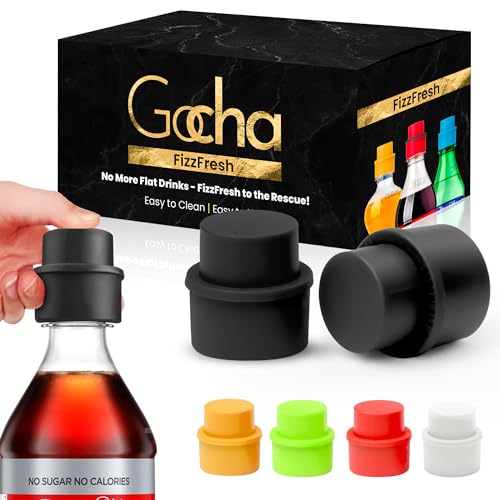 GOCHA Gadgets, Reusable Soda Bottle Stopper Drink Sealer Soda Cap, Fizz Keeper Soda Stoppers & Preserver, Keep Drinks Fresh and Flavorful - Pack of 2 Soda Fizz