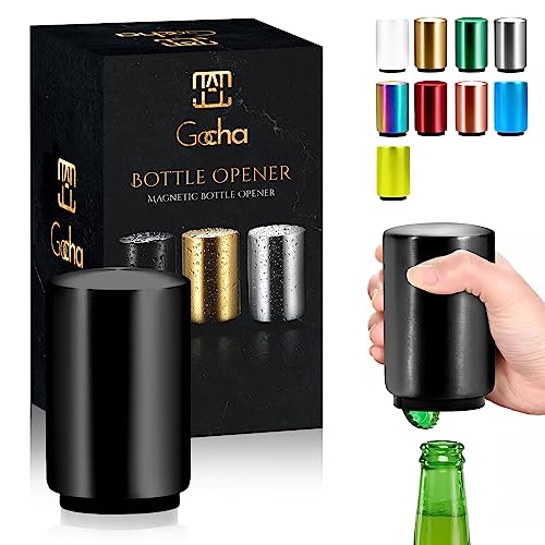 GOCHA Gadgets, Magnetic Bottle Opener Bottle Cap Opener Press & Pop Lid Open Bar Opener Stainless Steel Automatic Push & Pull Magnet Bottle Top Opener - Pack of 1