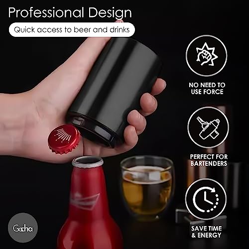 GOCHA Gadgets, Magnetic Bottle Opener Bottle Cap Opener Press & Pop Lid Open Bar Opener Stainless Steel Automatic Push & Pull Magnet Bottle Top Opener - Pack of 1