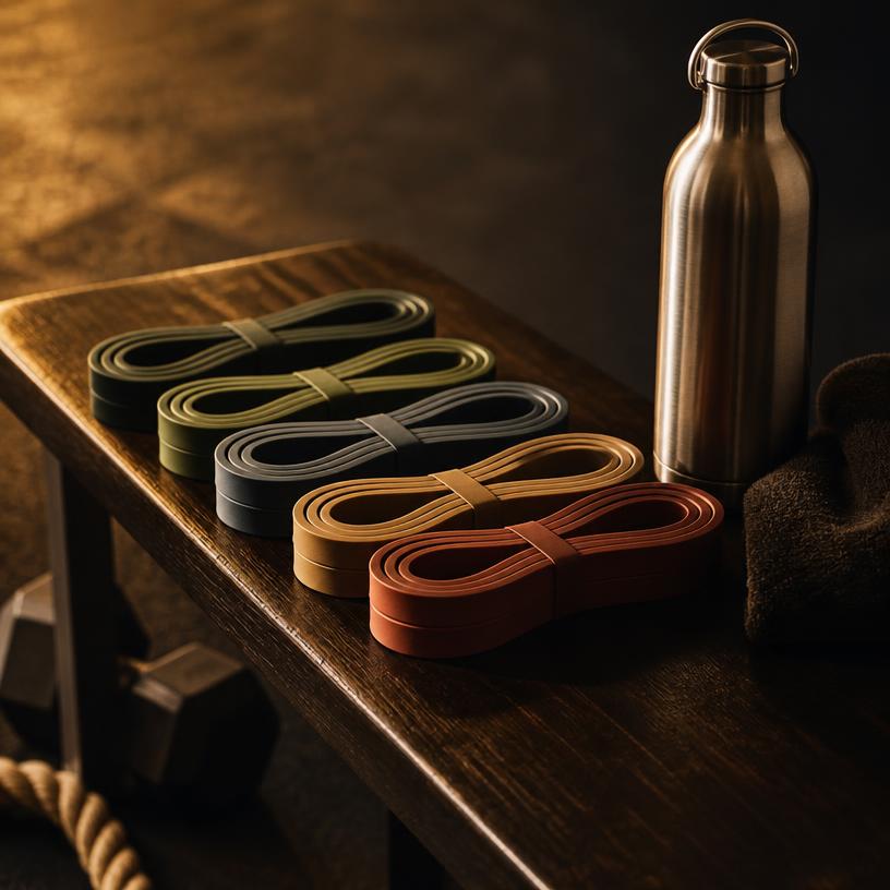 Resistance bands set on a gym bench