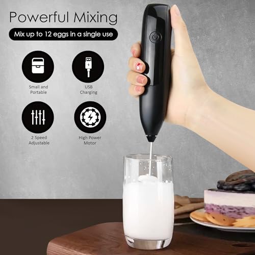 GOCHA Gadgets | Rechargeable Milk Frother Handheld with Stand | Electric Frother Mixer | Foamer for Coffee, Cappuccino, Latte, Matcha | 2 Speed Adjustable | Portable Type-C Wireless Charging