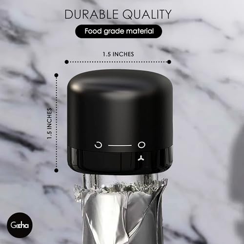 GOCHA Gadgets | Vacuum Wine Stopper | Champagne Stoppers With Vacuum Built-in | 1.5 inch Silicone Twist Top Wine Stopper | Reusable, Leak Proof Vacuum Bottle Cap Sealer