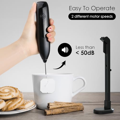 GOCHA Gadgets | Rechargeable Milk Frother Handheld with Stand | Electric Frother Mixer | Foamer for Coffee, Cappuccino, Latte, Matcha | 2 Speed Adjustable | Portable Type-C Wireless Charging